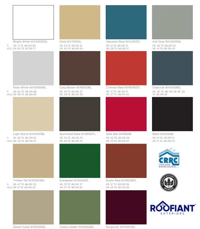 Roofiant Steel Metal Color Choices